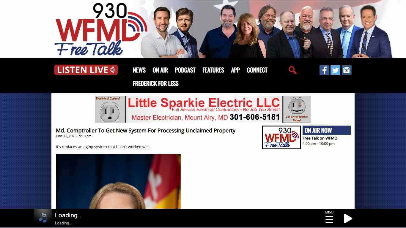 Md. Comptroller To Get New System For Processing Unclaimed Property | WFMD-AM