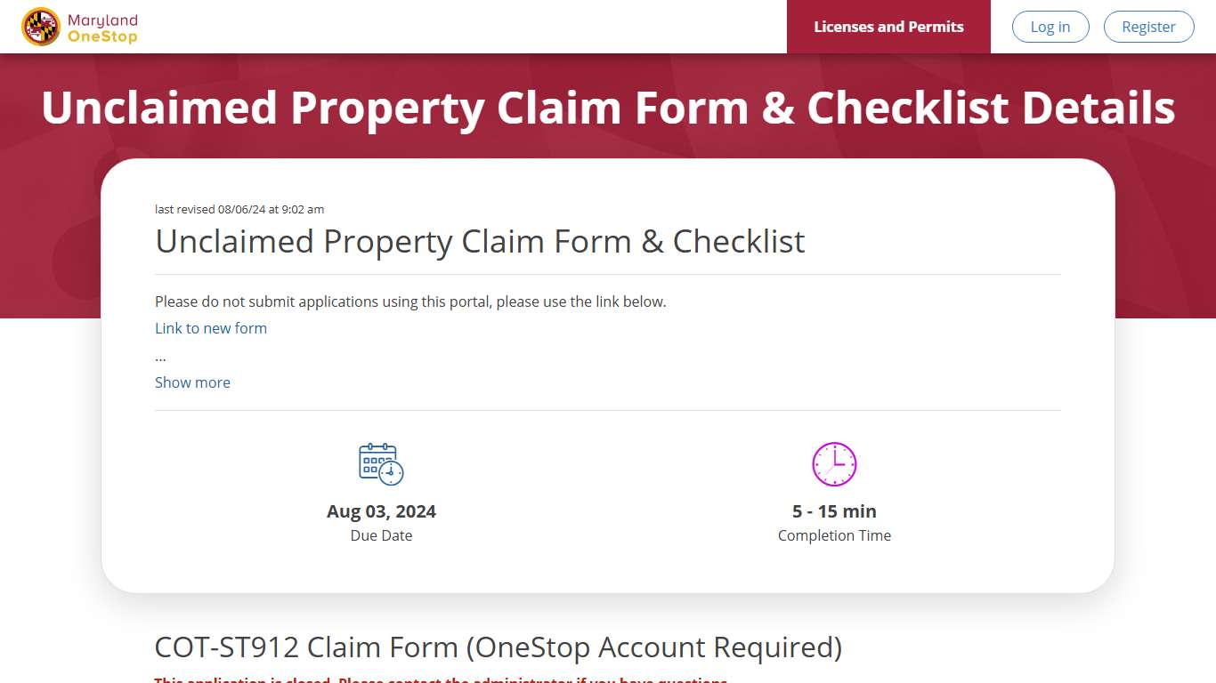 Maryland Unclaimed Property Claim Form | Maryland OneStop